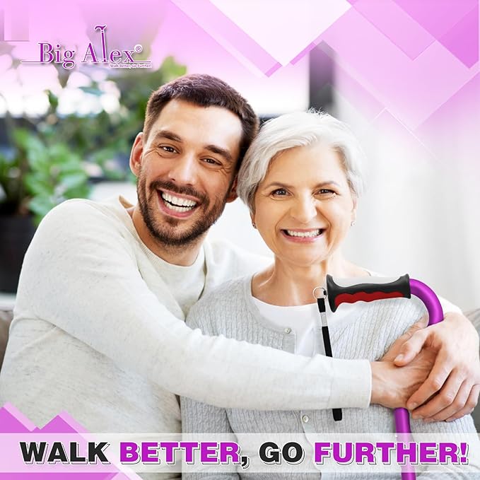 BigAlex Quad Cane, Foldable Adjustable Walking Cane for Men & Women with Stable 4-Pronged Base for Extra Stability & Balance, Heavy Duty, Lightweight, Soft Offset Handle Stick for Seniors & Elderly