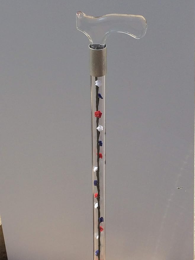 Elegant Acrylic Designer Walking Cane (33", Red, White, and Blue Silk Roses)