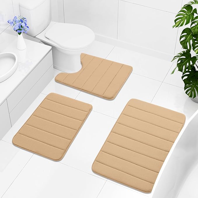 Buganda Memory Foam Bath Mat, 59" x 17", Ultra Soft and Non-Slip Bathroom Rugs, Water Absorbent and Machine Washable Bath Rug Runner for Bathroom, Shower, and Tub, Camel