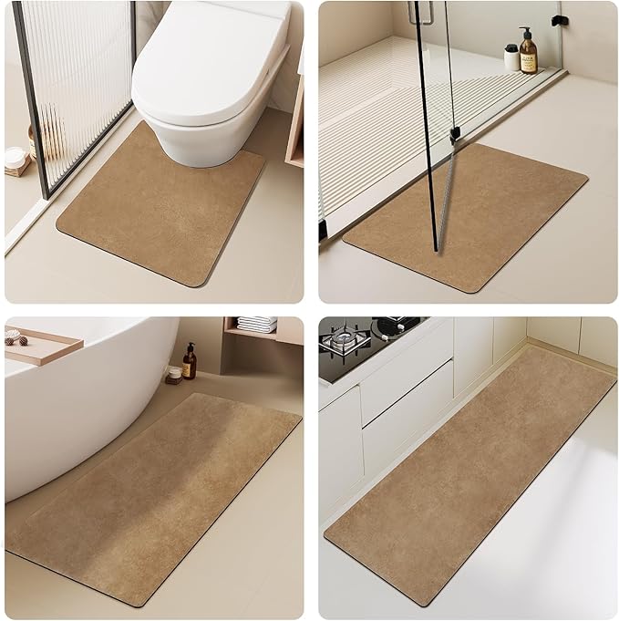 Bath Mat, Bathroom Rugs Non Slip Washable Thin Absorbent Quick Dry Bath Mat Fits Under Door Bathroom Floor Mat Perfect for Bath, Shower, or Sink 20"x48" Camel