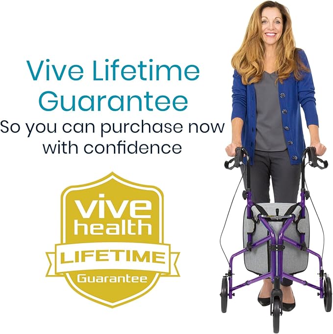 Vive Mobility 3 Wheel Walker - Three Wheeled Rollator for Seniors - Lightweight, Foldable, Narrow, Heavy Duty - for Elderly Men Women - Folding 3-Wheel Tri Scooter with Basket Bag