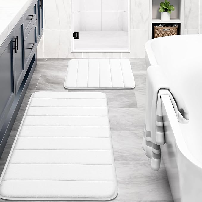 Buganda Memory Foam Bath Mat, 70" x 46", Ultra Soft and Non-Slip Bathroom Rugs, Water Absorbent and Machine Washable Bath Rug Runner for Bathroom, Shower, and Tub, White