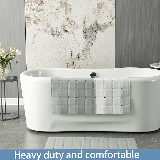 Foldable Silicone Bathtub Mat: Jumbo Size Heavy Duty Safety Bath Mat for Tub Without Suction Cups Non Slip Bath & Shower Mat for Textured, Reglazed, Refinished Tub (White, 35.8 x 17.7)