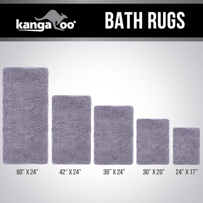 KANGAROO Bathroom Rugs, Chenille Soft Absorbent Bath Rug, Shaggy Shower Mat, Quick Dry Machine Wash Bathmat, Plush Carpet Mats for Tub, Bathtub and Room Home Decor Accessories, 36x24, Light Purple