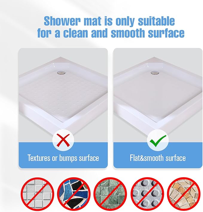 Shower Mat Non-Slip Bath Mat for Tub and Shower Stall,200+ Suction Cups with Drain Holes, Quick Dry Machine Washable, Extra Grip for Elderly and Baby, Bathroom Essentials 24x24 Inch (Blue)