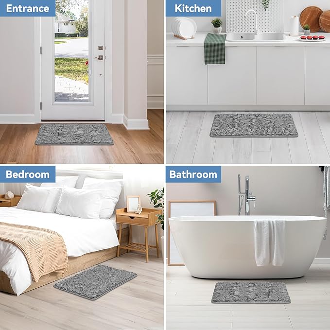 Bcoimo 30"×20" Absorbent Bath Mat, Non-Slip with Backing Chenille Bath Rug and Machine Washable Bathroom Mat Quick-Dry Design. Ideal for Bathroom and Tub Areas