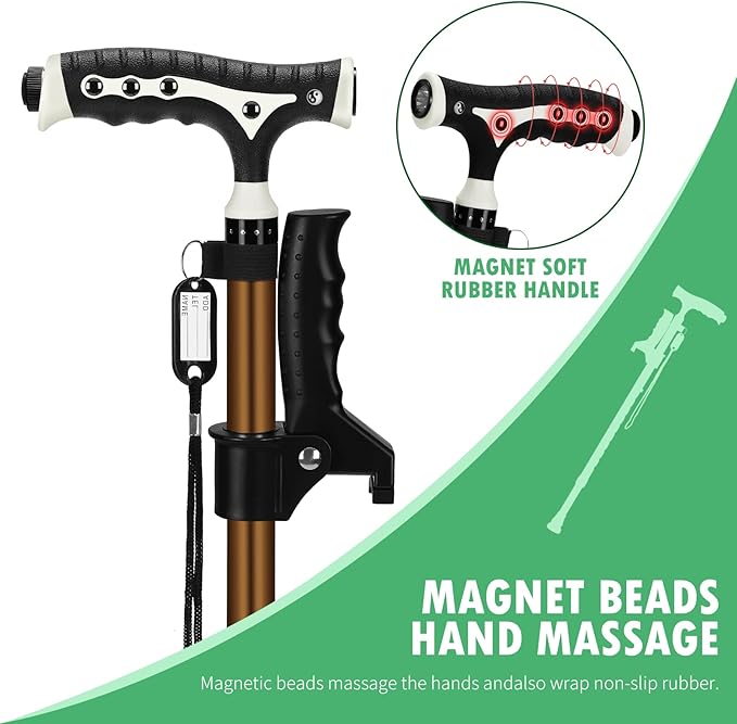 Hold 440 Lbs Walking Cane for Men & Women Aluminum Alloy Lightweight Height Adjustable Walking Stick Heavy Duty Foldbale Free Standing Cane with LED for Seniors Adults