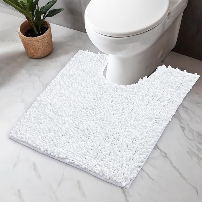 White Toilet Rug 24x24 Non Slip Plush Bathroom Floor Mat U Shaped Washable Contour Rug for Toilet Absorbent Thick Foot Rug