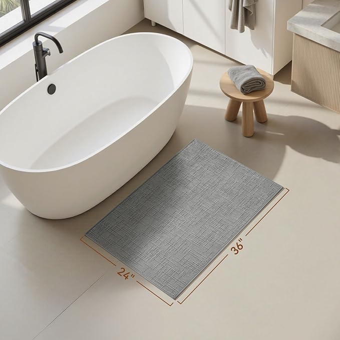 AMOAMI Bath Mat Non Slip Super Absorbent Quick Dry Bath Mats for Bathroom Floor Rubber Backing Washable Bathroom Rugs Modern Woven Jacquard Mat, Beside Tub Bath Rugs, 24" x 36", LightGrey