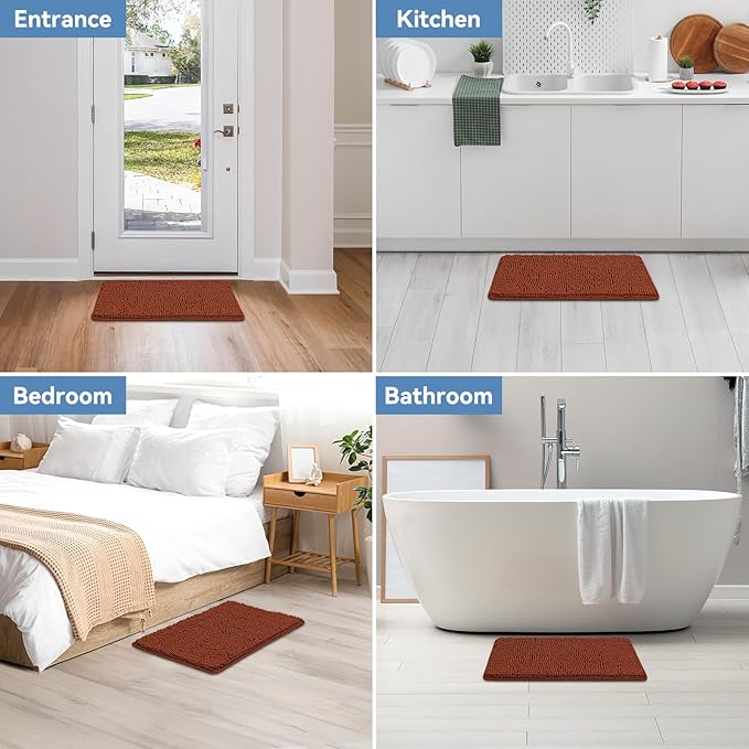 Bcoimo 24"×17" Absorbent Bath Mat, Non-Slip with Backing Chenille Bath Rug and Machine Washable Bathroom Mat Quick-Dry Design. Ideal for Bathroom and Tub Areas