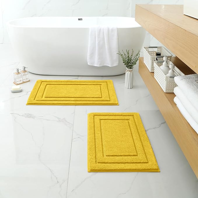HOMEIDEAS Bathroom Rugs Sets 2 Piece, Super Soft and Absorbent Non Slip Microfiber Machine Washable Bath Mat Set (20" x 32" + 16" x 24", Yellow)
