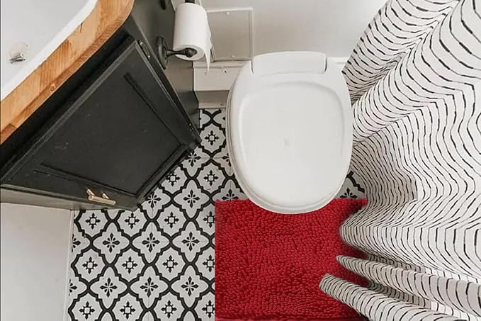 Non-Slip Bath Rug,Extra Soft Microfiber Bedroom Shag Carpet with Anti-Slip Backing,Water/Dust Absorbent Fast Dry Shower Mat,Sound Insulated Stairs Pad,Machine Washable (Red,12 x 12 Inches)