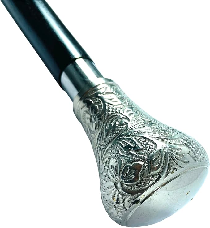 All Black Snake Handle Spiral Wooden Walking Cane