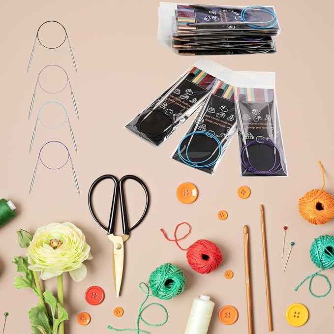 Dasonwin 9Pcs Circular Knitting Needles Set, 40-inch (100cm) Stainless Steel Knitting Needles, 9 Sizes (US 1-10) for Beginners, Knitters & Crafters, Flexible Lightweight Yarn Needle Kit