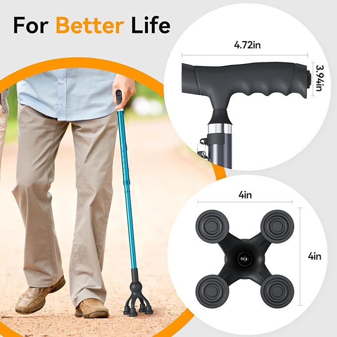 Walking Cane with LED Light for Seniors Men Women, Adjustable Folding Canes for Elderly, Ergonomic Handle & All Terrain Shock Absorbing Base, Walking Sticks for Indoor Outdoor Travel Hiking Support