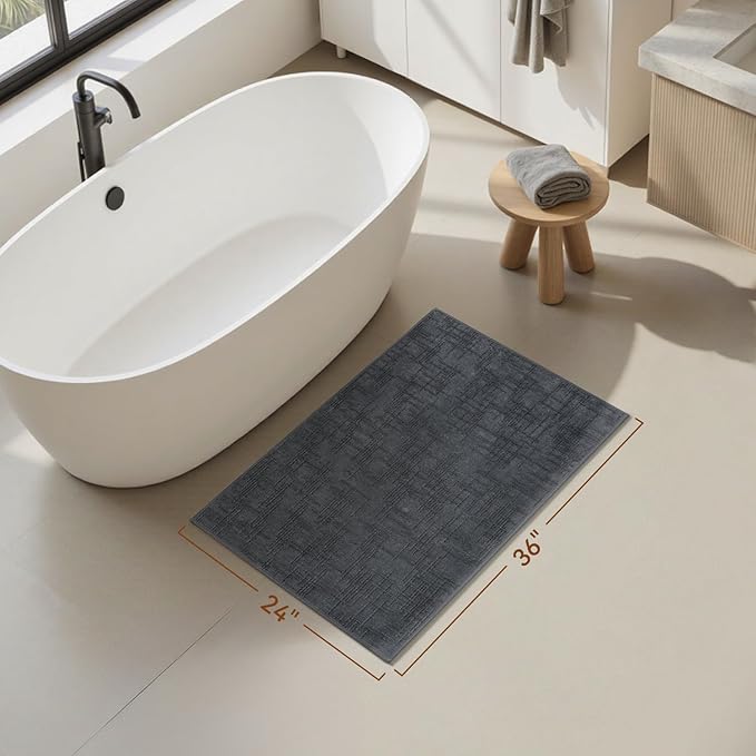 AMOAMI Bath Mat Non Slip Super Absorbent Quick Dry Bath Mats for Bathroom Floor Rubber Backing Washable Bathroom Rugs Modern Woven Jacquard Mat, Beside Tub Bath Rugs, 24" x 36", Darkgrey