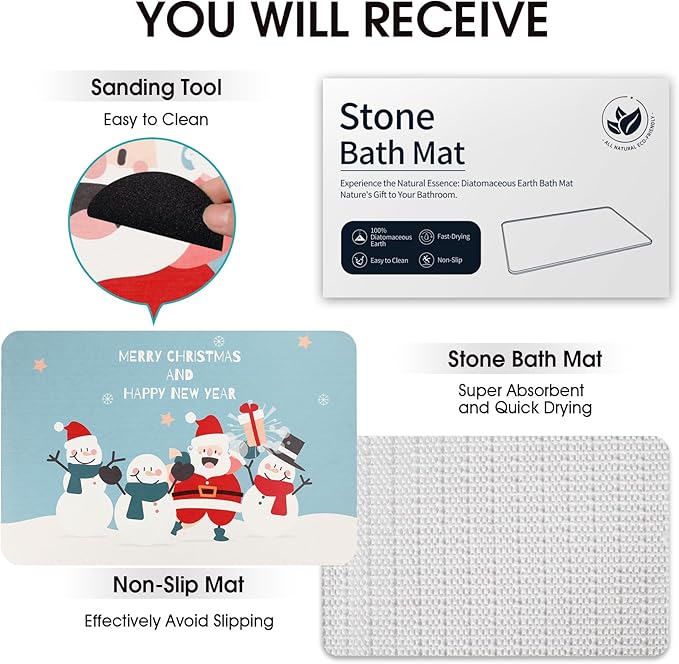 Stone Bath Mat Diatomaceous Earth Shower Mat Non-Slip Super Absorbent Diatomite Stone Mats for Bathroom Floor Quick-Drying Easy to Clean (24''*16'' Blue)