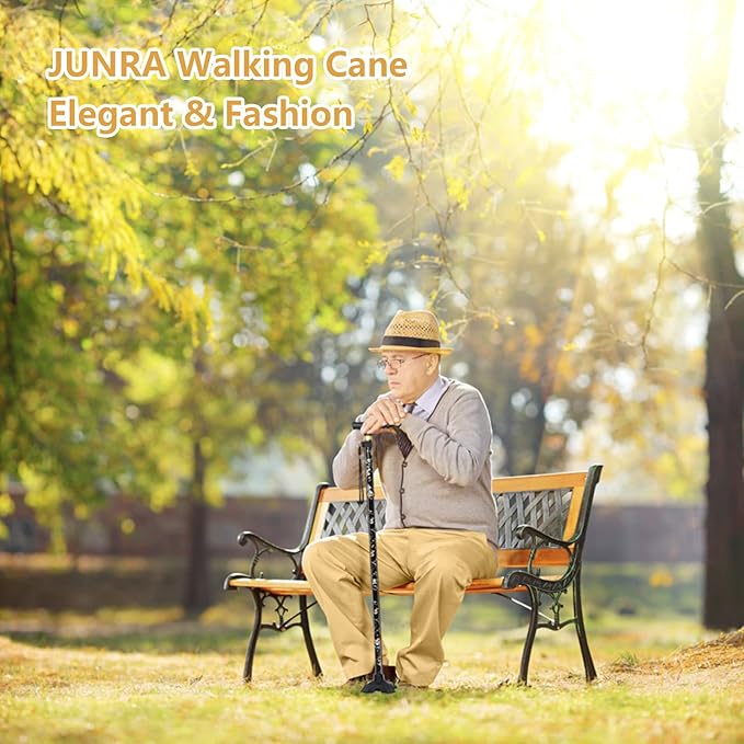 Walking Cane with LED Light, Foldable,Adjustable, Self Standing Walking Canes for Men & Women,Walking Sticks with Quad Base for Seniors & Adults