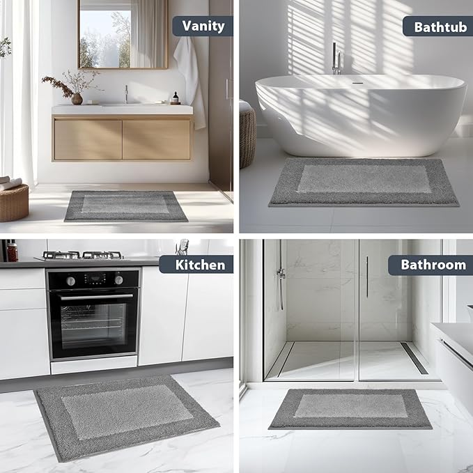 Bathroom Rugs U-Shaped 20" x 24", Non-Slip Extra Soft Absorbent Bath Rugs, Machine Washable Quick Dry Bath Mats for Toilet Base, Grey & Dark Grey