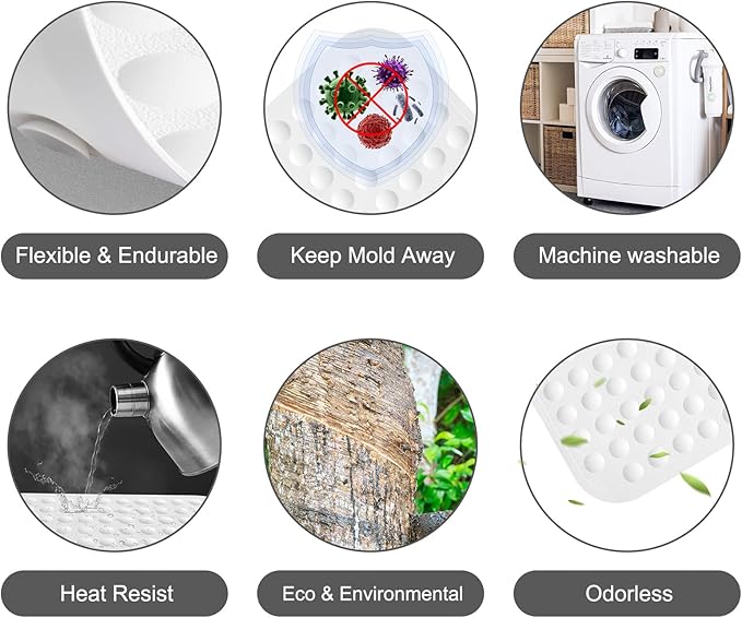 Yanzifly Bathtub Mat Non Slip Bath Mat for Tub Silicone Soft Bath Tub Mat Non Slip Shower Mats, Suction Cups Bath Tub Anti Slip Matt for Family Use, Machine Washable-White