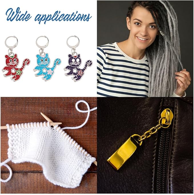 NBEADS 24 Pcs Cat Stitch Markers, 3 Colors Alloy Enamel Crochet Stitch Marker Charms Locking Stitch Marker with 304 Stainless Steel Clasp for Crochet Accessories Quilting Jewelry Making