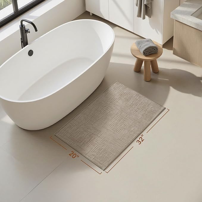 AMOAMI Bath Mat Non Slip Super Absorbent Quick Dry Bath Mats for Bathroom Floor Rubber Backing Washable Bathroom Rugs Modern Woven Jacquard Mat, Beside Tub Bath Rugs, 20" x 32", Brown