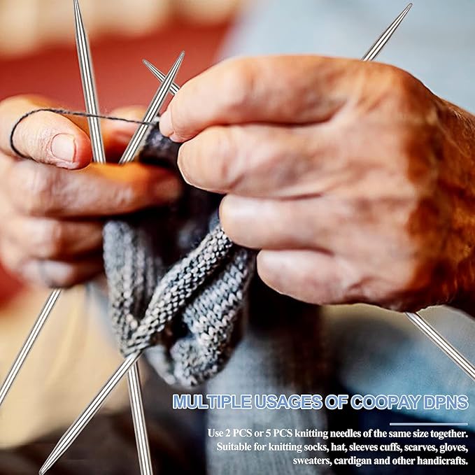 Coopay Double Pointed Knitting Needles Set 7.9", 35 PCS Stainless Steel Straight Knitting Needles 2.0mm-5.0mm, Double Ended Sweater Knitting Set Knitting Needle Kit with Knitting & Crochet Supplies