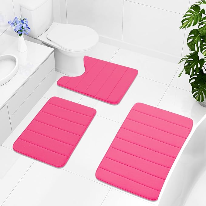 Buganda Memory Foam Bath Mat, 47" x 24", Ultra Soft and Non-Slip Bathroom Rugs, Water Absorbent and Machine Washable Bath Rug Runner for Bathroom, Shower, and Tub, Deep Pink
