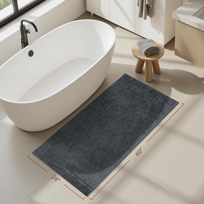 AMOAMI Bath Mat Non Slip Super Absorbent Quick Dry Bath Mats for Bathroom Floor Rubber Backing Washable Bathroom Rugs Modern Woven Jacquard Mat, Beside Tub Bath Rugs, 2' x 5', Darkgrey