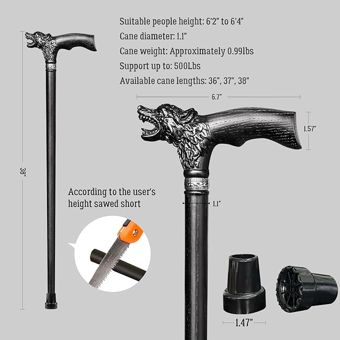 Walking Cane Dedicated Sizes with Hand-Carved Wooden Walking Cane for Men and Women Support up to 500 lbs, All-Day Comfort Ergonomic Canes for Seniors Daily Walking and Outdoor Strolls