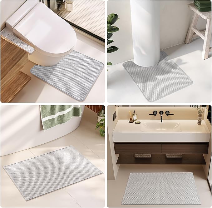 Bathroom Runner Rugs, Long Bath Mat Runner Washable Thin Quick Dry Low Pile Bathroom Runner Rugs Non Slip, Light Grey 16"x60"