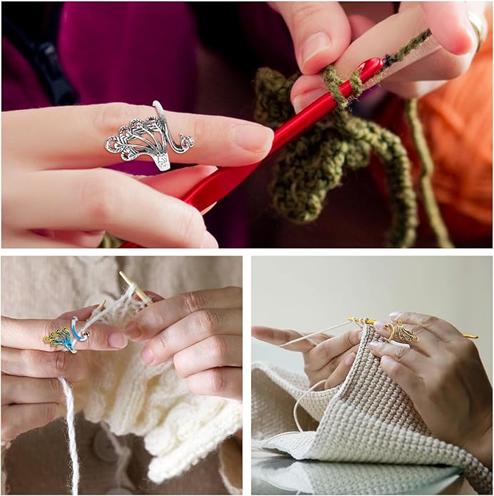 Namifin Crochet Ring for Fingure Adjustable Crochet Tension Ring Yarn Tension Rings Easy Crocheting Crochet Accessories Mother Grandma Thanksgiving Presents