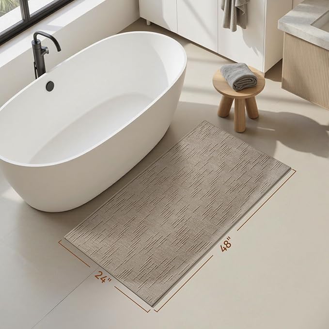 AMOAMI Bath Mat Non Slip Super Absorbent Quick Dry Bath Mats for Bathroom Floor Rubber Backing Washable Bathroom Rugs Modern Woven Jacquard Mat, Beside Tub Bath Rugs, 2'x4', Brown