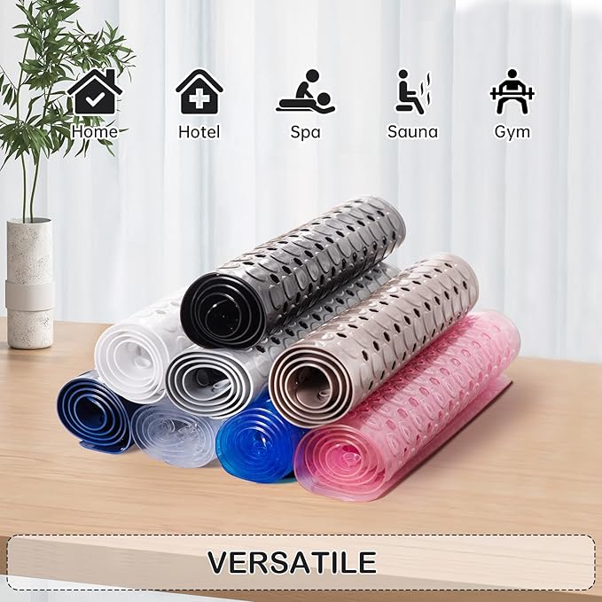 Linoows Non-Slip Bathtub and Shower Mats, Power Grip Bath Mat 35 x 16.3 Inch with Suction Cups and Drain Holes for Tub Bathroom Floor Safety, Machine Washable Soft Bathmat, Black