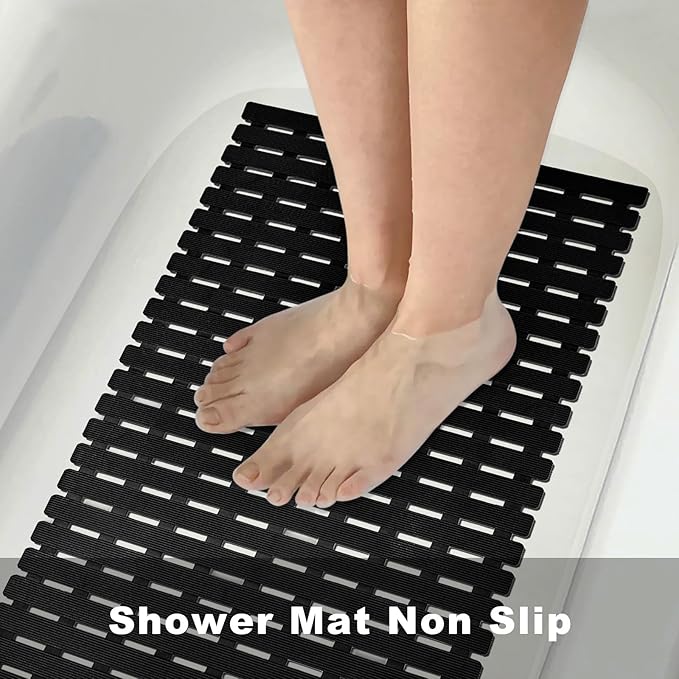 MBOSS Bath Tub Shower Mat Non Slip Bathtub Mats for Bathroom Shower Floor Mat Bath Mats for Shower Tub Anti Slip Shower Mat with Drain Hole and Large Suction Cups (Black, 37.5 X 15.7 Inch)
