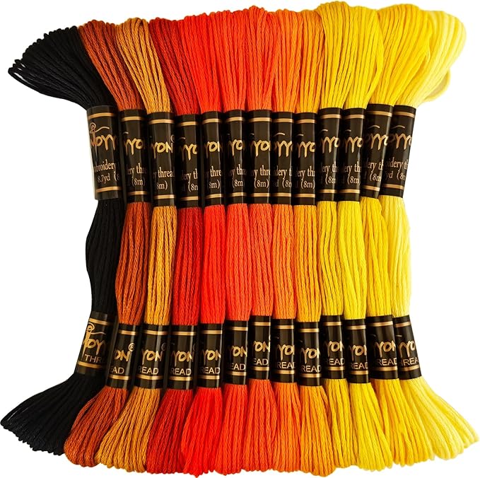 13 Skeins Embroidery Thread, 12 Colors Embroidery Floss Set, Cross-Stitch Threads for Hand Embroidery, String Art(Orange Yellow Series)