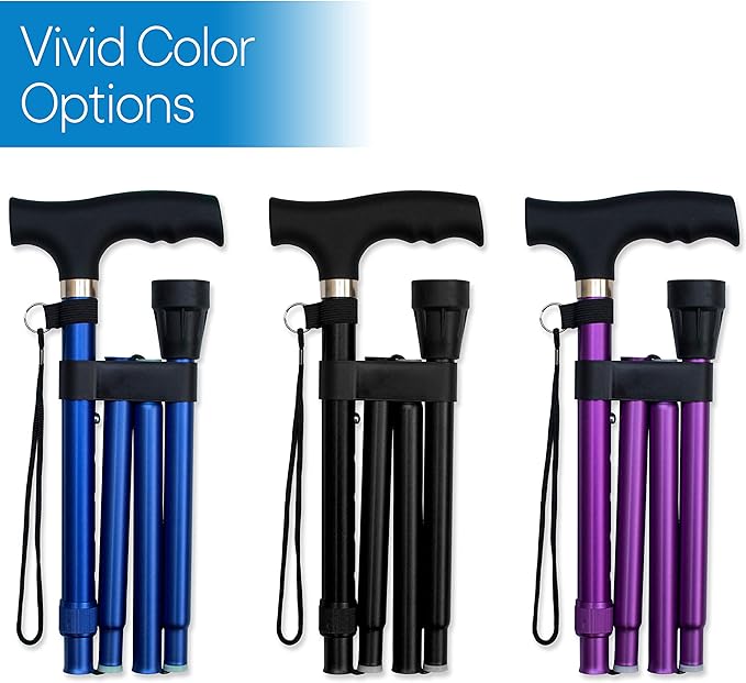 RMS Folding Cane - Foldable Walking Cane with Adjustable Height - Collapsible and Lightweight - Soft Ergonomic Handle for Comfortable Grip - Portable Walking Stick for Mobility Aid