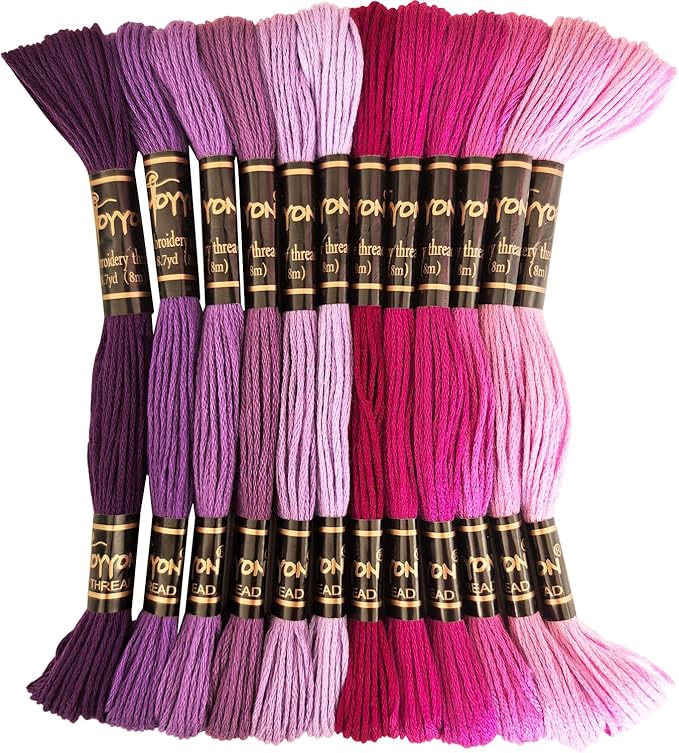 12 Skeins Embroidery Thread, 12 Colors Embroidery Floss Set, Cross-Stitch Threads for Hand Embroidery, String Art(Purple Series)