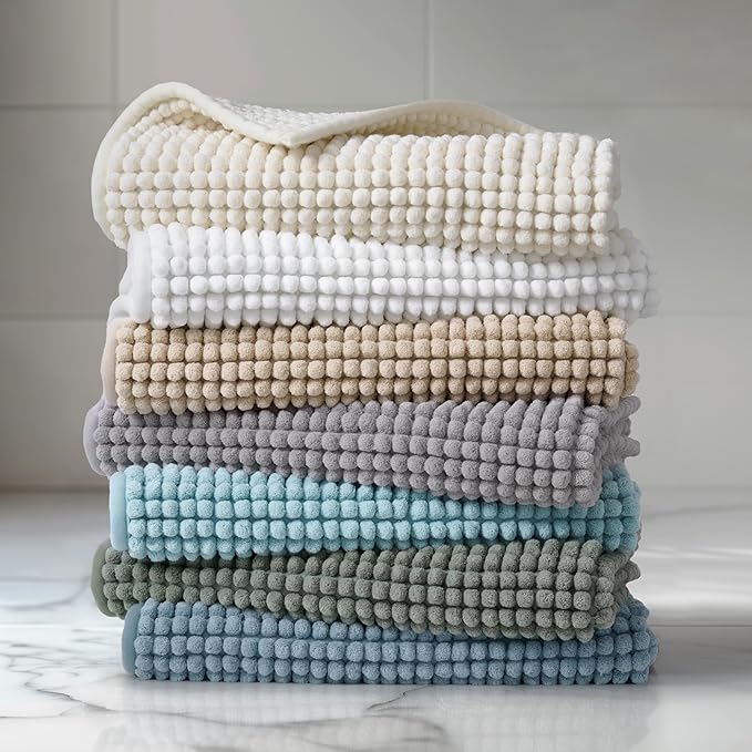 FRESHMINT Thick Chunky Chenille Bathroom Rug, 24"x36", Non Slip Bath Mat, Soft Bathroom Decor, Cute Shower Mat, Water Absorbent, Washable, Dove Gray