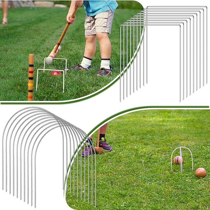 Set of 10 Croquet Wickets Replacement for Croquet Metal Hoops with Galvanized and Plastic Coating for Family Lawn Backyard Outdoor Game (Arch)