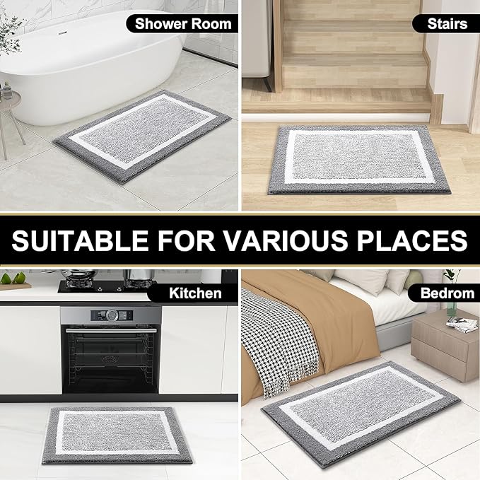 OLANLY Bathroom Rugs 36x24, Extra Soft and Absorbent Microfiber Bath Mat, Non-Slip, Machine Washable, Quick Dry Shaggy Bath Carpet, Suitable for Bathroom Floor, Tub, Shower (Large, Grey)