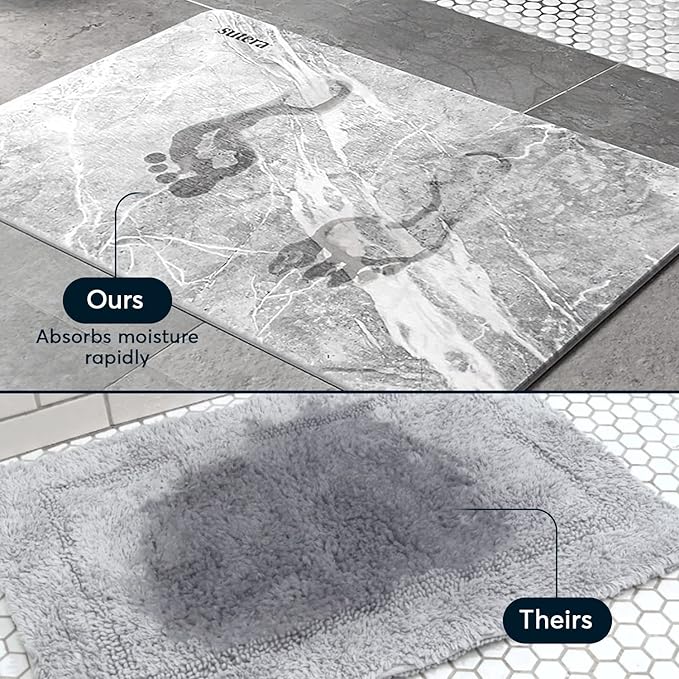 SUTERA - Stone Bath Mat, Diatomaceous Earth Shower Mat, Non-Slip Super Absorbent Quick Drying Bathroom Floor Mat, Natural, Easy to Clean (23.5 x 15 Granite)