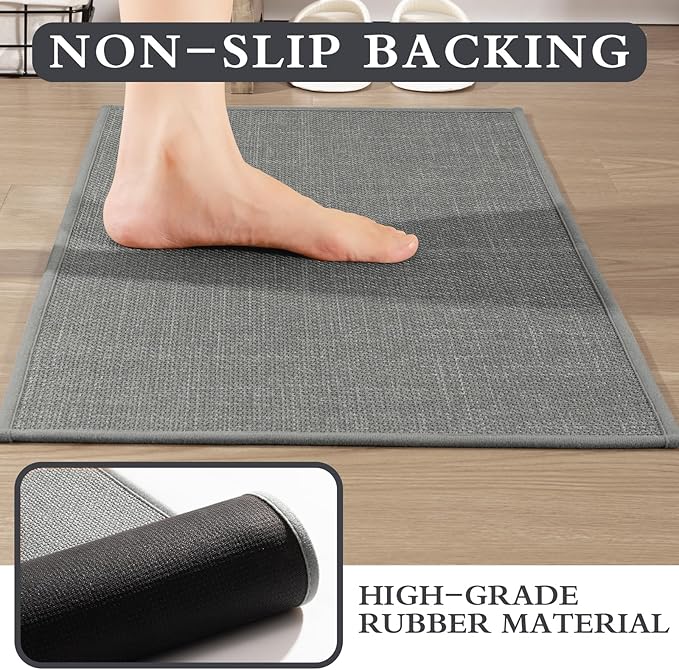 YIHOUSE Grey Bathroom Rug Sets 2 Piece, Bath Mat Quick Dry, Thin Bath Rug Set, Absorbent Bath Mat for Bathroom Non Slip Washable for Toilet and Floor 17.5"x24"U+17"x24"