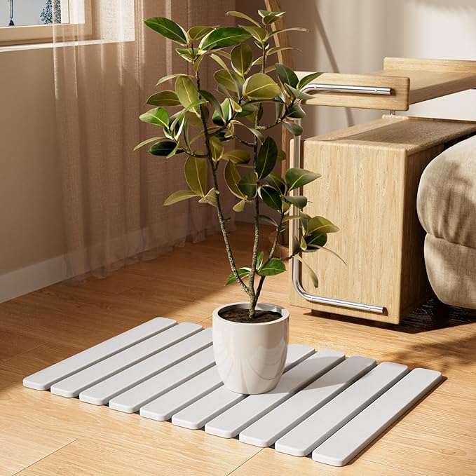 Foldable Stone Bath Mat, Quick Dry Stone Drying Mats for Bathroom, Super Absorbent Bath Mat, Non Slip, Large Diatomaceous Earth Dish Drying Mats for Kitchen Counter 23.5 x 15.4in, White