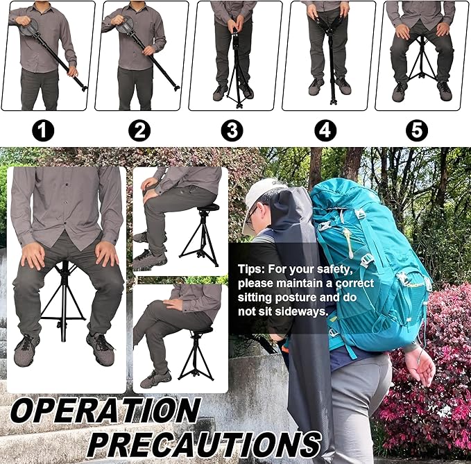 Walking Cane with Seat Folding Lightweight, Portable Cane Seat with Carry Bag, Walking Stick with Seat for Seniors & Adults, Foldable Adjustable Cane Chair for Travel Hiking