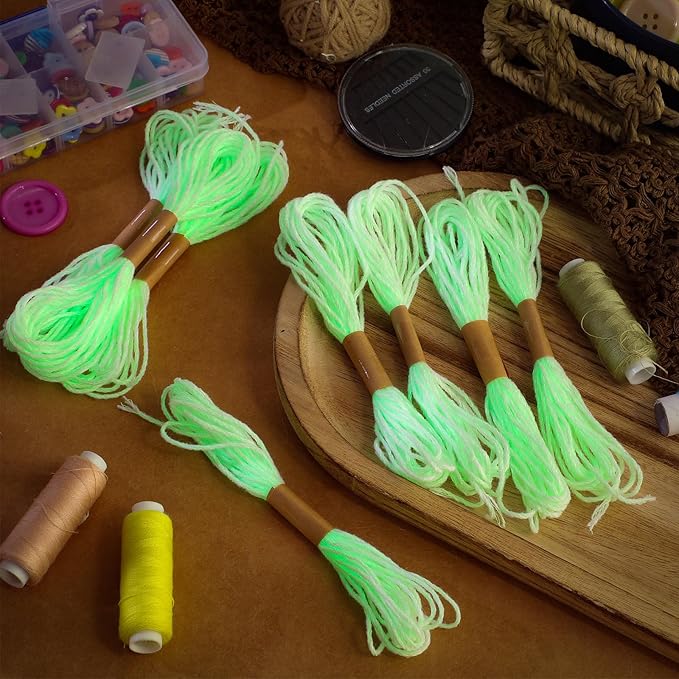 8 Pcs Glow in The Dark Yarn for Crocheting Neon Embroidery Thread Floss 4.37 Yards Milk Cotton Luminous Yarn for Crochet Cross Stitch Friendship Bracelets DIY Accessories