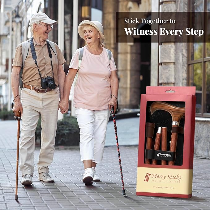 Merry Sticks Lightweight Foldable Walking Canes for Women and Men, Adjustable & Collapsible Walking Stick for Seniors, Balancing Mobility Aids, Ergonomic Handle & Wrist Strap - Berries