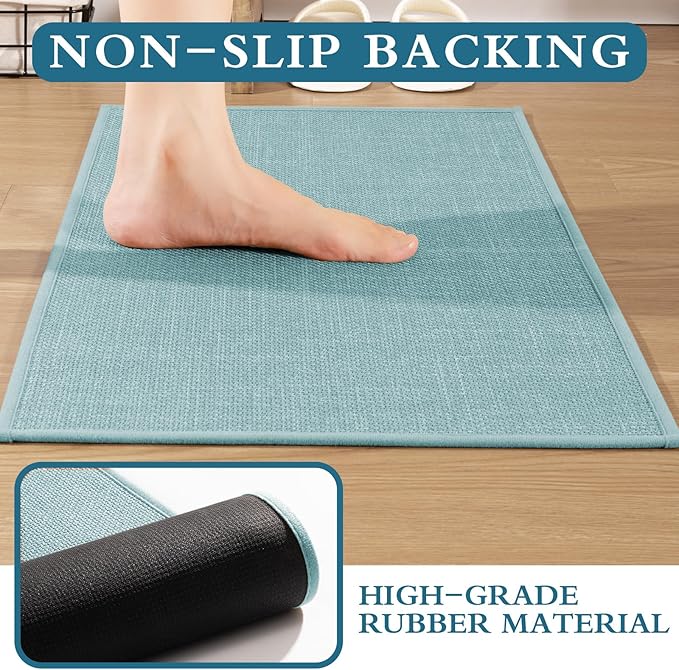 YIHOUSE Blue Bathroom Rug Sets 2 Piece, 17.5"x24"U+17"x24" Bath Mat Quick Dry, Non Slip, Easy To Clean