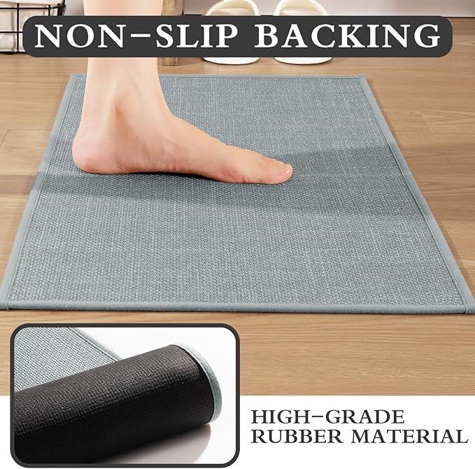 YIHOUSE Light Grey Bathroom Rugs Set 4 Piece, Absorbent Bath Mat for Bathroom Non Slip Washable, Quick Dry, Thin Bath Rug Set for Toilet and Floor