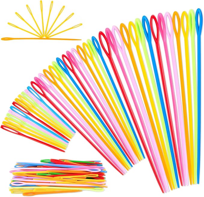 LOVEINUSA 100PCS Plastic Needles for Kids, Large Eye Yarn Needles for DIY Stitchery Plastic Sewing Needles Tapestry